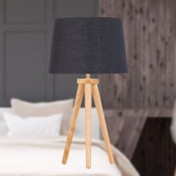 First Choice Lighting Set of 2 Light Oak Table Lamp or Bedside Lights with Black Gold Shades in Brown - thumbnail 4