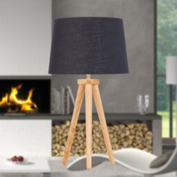 First Choice Lighting Set of 2 Light Oak Table Lamp or Bedside Lights with Black Gold Shades in Brown - thumbnail 5