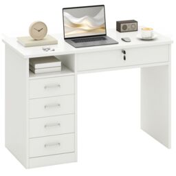 HOMCOM Computer Desk Writing Desk with Five Drawers for Home Office in White - thumbnail 2