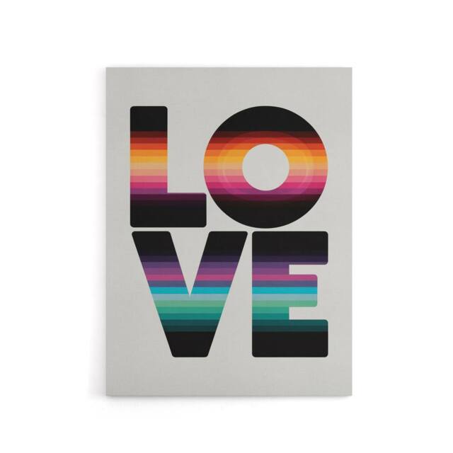 "Artery8 Love Retro Colour Gradient Stripe Typography Canvas Wall Art Print - Size: W18"" x H24""" - image 1