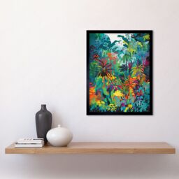 "Artery8 Wall Art Print Rainforest Landscape Vibrant Multicoloured Nature Art Framed in Black - Size: W12"" x H16""" - thumbnail 2