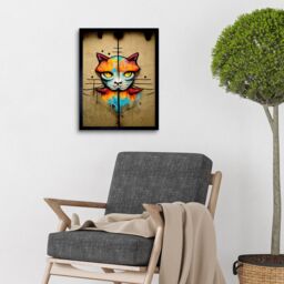 "Artery8 Wall Art Print Vibrant Symmetrical Street Art Mural Graffiti Cat Art Framed in Black - Size: W12"" x H16""" - thumbnail 2