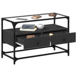 Berkfield Home TV Cabinet with Glass Top Black 80x35x51 cm Engineered Wood - Size: 80 x 35 x 51 cm - thumbnail 3
