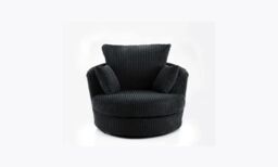 LUXURY LIFE Collingdale Dylan Jumbo Cord Fabric Swivel Chair in Black - thumbnail 1