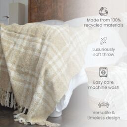 Allure Bath Fashions Chenille Checked Tartan Throw Blanket in Natural - Size: 150 cm × 200 cm - thumbnail 2