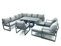 Fimous 12 Seater Outdoor Aluminum Garden Furniture Set Corner Sofa 3 Chair 2 Big Footstools Adjustable Rising Lifting Dining Table Sets Dark Grey - thumbnail 1