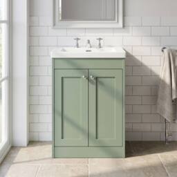 Balterley 600mm Floor Standing 2 Door Unit & Minimalist Basin 3 Tap Hole - Green - thumbnail 6