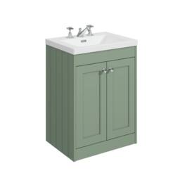 Balterley 600mm Floor Standing 2 Door Unit & Minimalist Basin 3 Tap Hole - Green