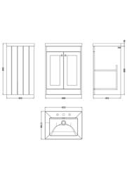 Balterley 600mm Floor Standing 2 Door Unit & Minimalist Basin 3 Tap Hole - Green - thumbnail 5