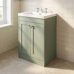 Balterley 600mm Floor Standing 2 Door Unit & Minimalist Basin 3 Tap Hole - Green - thumbnail 4