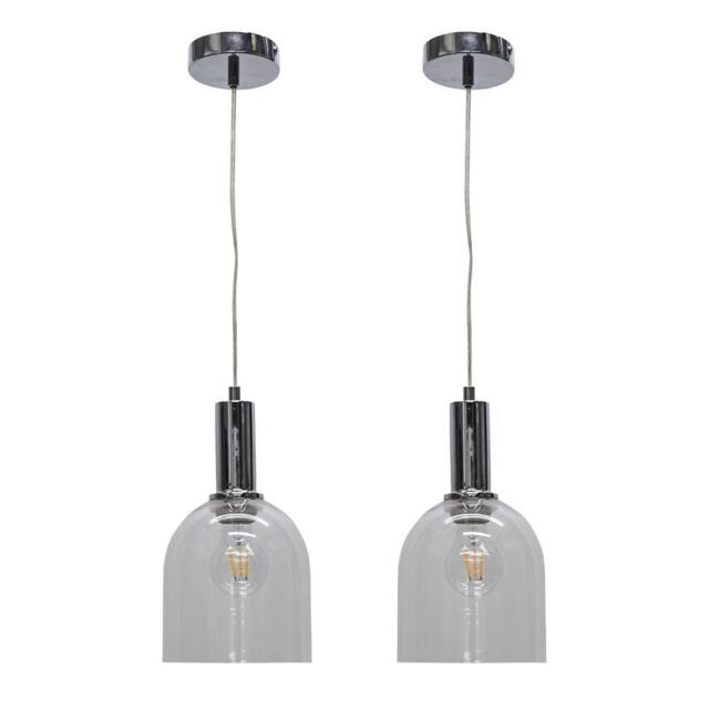 First Choice Lighting Set of 2 Belten - Clear Glass Cloche Chrome Deco Pendant Fittings - image 1
