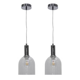 First Choice Lighting Set of 2 Belten - Clear Glass Cloche Chrome Deco Pendant Fittings - thumbnail 1