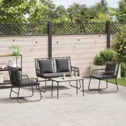 Berkfield Home Garden Dining Set with Pillow 3 pcs Poly rattan, steel in Black - thumbnail 3