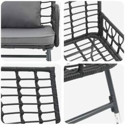 Berkfield Home Garden Dining Set with Pillow 3 pcs Poly rattan, steel in Black - thumbnail 8
