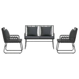 Berkfield Home Garden Dining Set with Pillow 3 pcs Poly rattan, steel in Black - thumbnail 7