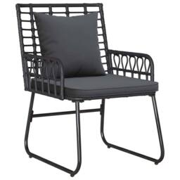 Berkfield Home Garden Dining Set with Pillow 3 pcs Poly rattan, steel in Black - thumbnail 4