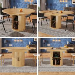 ModernLuxe Extendable 6-seater dining table with storage in Light Oak - thumbnail 1