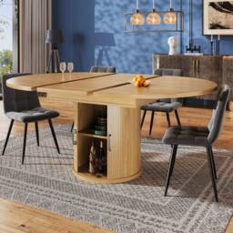 ModernLuxe Extendable 6-seater dining table with storage in Light Oak - thumbnail 2