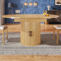 ModernLuxe Extendable 6-seater dining table with storage in Light Oak - thumbnail 4