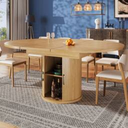 ModernLuxe Extendable 6-seater dining table with storage in Light Oak - thumbnail 7