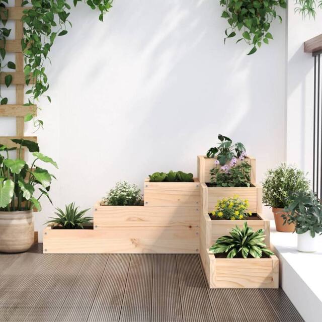 Berkfield Home Beautiful Garden Planter 4-Tier 80.5x79x36 cm Solid Wood Pine in Natural - image 1
