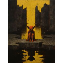 "Artery8 Wall Art Print Nosferatu Lair Conceptual Art Oil Painting Yellow Sky Castle Ruins Red Demon Water Reflection Poster - Size: W24"" x H32""" - thumbnail 1