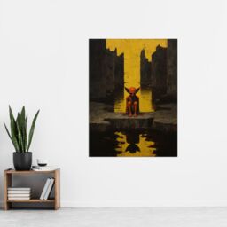 "Artery8 Wall Art Print Nosferatu Lair Conceptual Art Oil Painting Yellow Sky Castle Ruins Red Demon Water Reflection Poster - Size: W24"" x H32""" - thumbnail 2