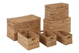 Orsina Set Of 6 Water Hyacinth Storage Baskets, Woven Storage Baskets With Loop & Side Handles, Hyacinth Basket in Natural - thumbnail 3