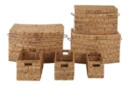 Orsina Set Of 6 Water Hyacinth Storage Baskets, Woven Storage Baskets With Loop & Side Handles, Hyacinth Basket in Natural - thumbnail 7