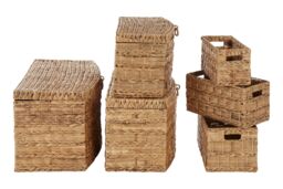 Orsina Set Of 6 Water Hyacinth Storage Baskets, Woven Storage Baskets With Loop & Side Handles, Hyacinth Basket in Natural - thumbnail 2