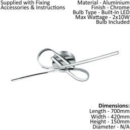Loops Flush Ceiling Light Colour Chrome Shade White Plastic Bulb LED 2x10W Included - thumbnail 2