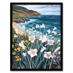 "Artery8 Aberdaron Coastal Wales Daffodils Hills Painting Framed Art Print - Size: W12"" x H16""" - thumbnail 1