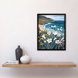 "Artery8 Aberdaron Coastal Wales Daffodils Hills Painting Framed Art Print - Size: W12"" x H16""" - thumbnail 4
