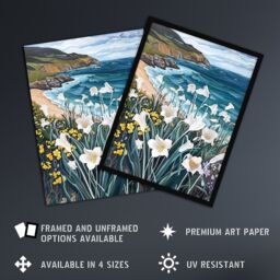 "Artery8 Aberdaron Coastal Wales Daffodils Hills Painting Framed Art Print - Size: W12"" x H16""" - thumbnail 2