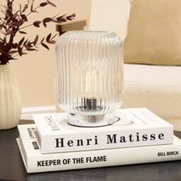 OHS Glass Cordless Table Lamp LED Battery Operated Night Light in Silver - thumbnail 1