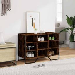 Berkfield Home Shoe Cabinet Smoked Oak 90x38x61.5 cm Engineered Wood - thumbnail 1
