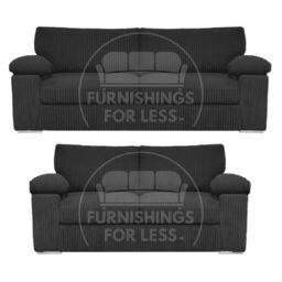Furnishings For Less UK Delta Fabric Sofa Suite Padded Arms Jumbo Cord 3 & 2 Seater in Black