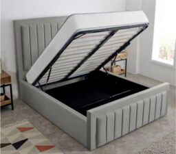 Interior Emporium Ltd Luxury Ottoman Bed Frame Double Size - Grey Plush Velvet Upholstered Panel Bed with Gas Lift Storage - thumbnail 1