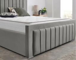 Interior Emporium Ltd Luxury Ottoman Bed Frame Double Size - Grey Plush Velvet Upholstered Panel Bed with Gas Lift Storage - thumbnail 2