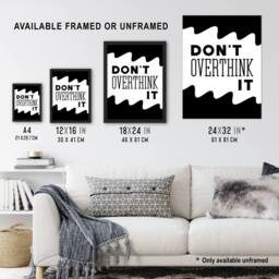 "Artery8 Don't Overthink It Black White Motivational Simple Wall Art Print - Size: W12"" x H16""" - thumbnail 3