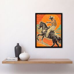 "Artery8 Abstract Cowboy on Horse Sunset Western America Framed Art Print in Orange - Size: W12"" x H16""" - thumbnail 4