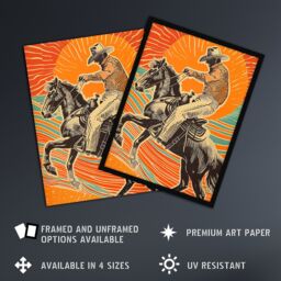 "Artery8 Abstract Cowboy on Horse Sunset Western America Framed Art Print in Orange - Size: W12"" x H16""" - thumbnail 2