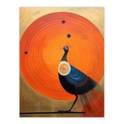 "Wee Blue Coo Wall Art Print Prominent Peacock Vibrant Oil Painting Orange Blue Hilma af Klint Inspired Poster - Size: W24"" x H32""" - thumbnail 1