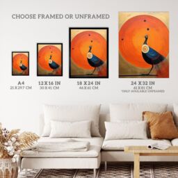 "Wee Blue Coo Wall Art Print Prominent Peacock Vibrant Oil Painting Orange Blue Hilma af Klint Inspired Poster - Size: W24"" x H32""" - thumbnail 3