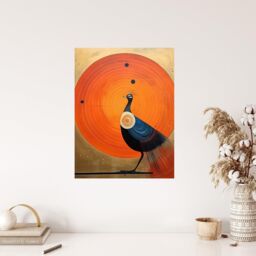 "Wee Blue Coo Wall Art Print Prominent Peacock Vibrant Oil Painting Orange Blue Hilma af Klint Inspired Poster - Size: W24"" x H32""" - thumbnail 4