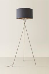 ValueLights Camden Brushed Chrome Tripod Floor Lamp with Charcoal Drum Lamp Shade - thumbnail 3
