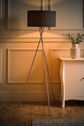 ValueLights Camden Brushed Chrome Tripod Floor Lamp with Charcoal Drum Lamp Shade - thumbnail 2