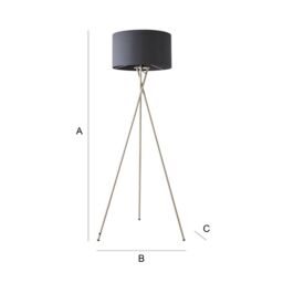 ValueLights Camden Brushed Chrome Tripod Floor Lamp with Charcoal Drum Lamp Shade - thumbnail 8
