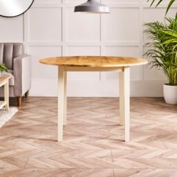 FurnitureboxUK Salcombe Round 4-Seater Solid Wood Dining Table In Cream with Oak Colour Top - thumbnail 3