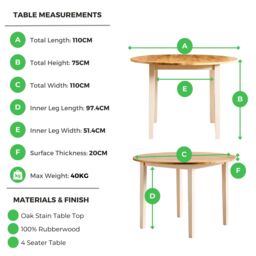 FurnitureboxUK Salcombe Round 4-Seater Solid Wood Dining Table In Cream with Oak Colour Top - thumbnail 6